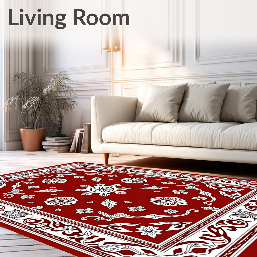 Crimson Floral Garden Medallion Rug