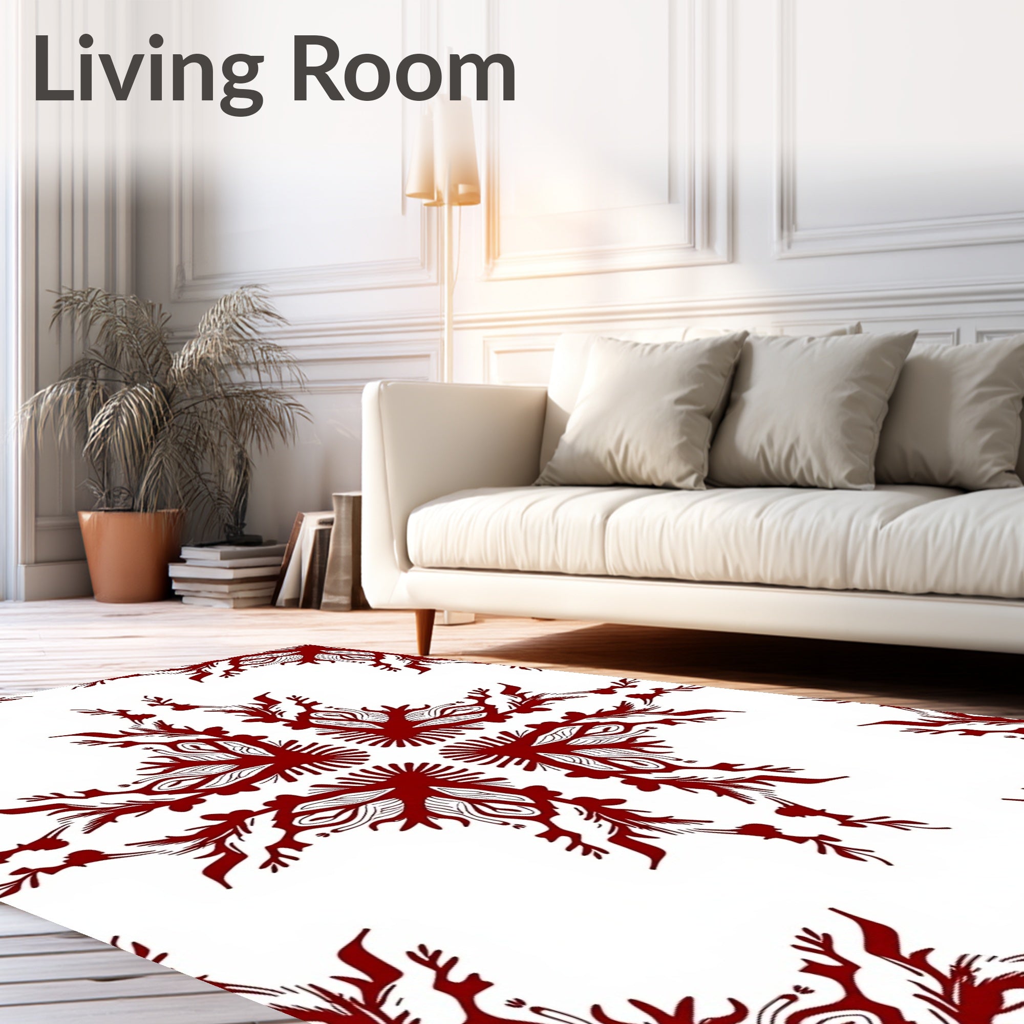 Crimson Stylized Branch Mandala Rug
