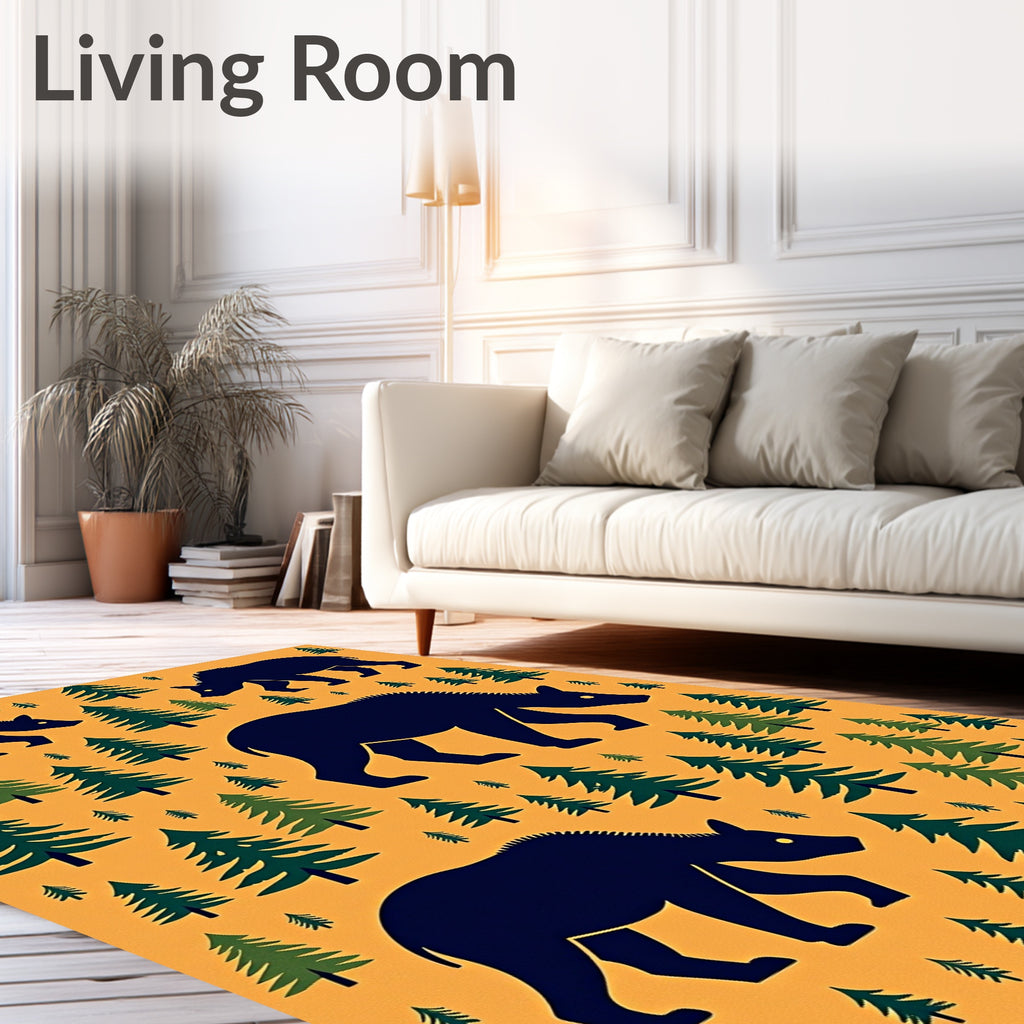 Dark Blue Bears With Evergreen Forest Rug