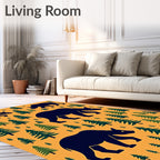 Dark Blue Bears With Evergreen Forest Rug