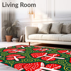 Red Mushroom Swirls Emerald Green Rug