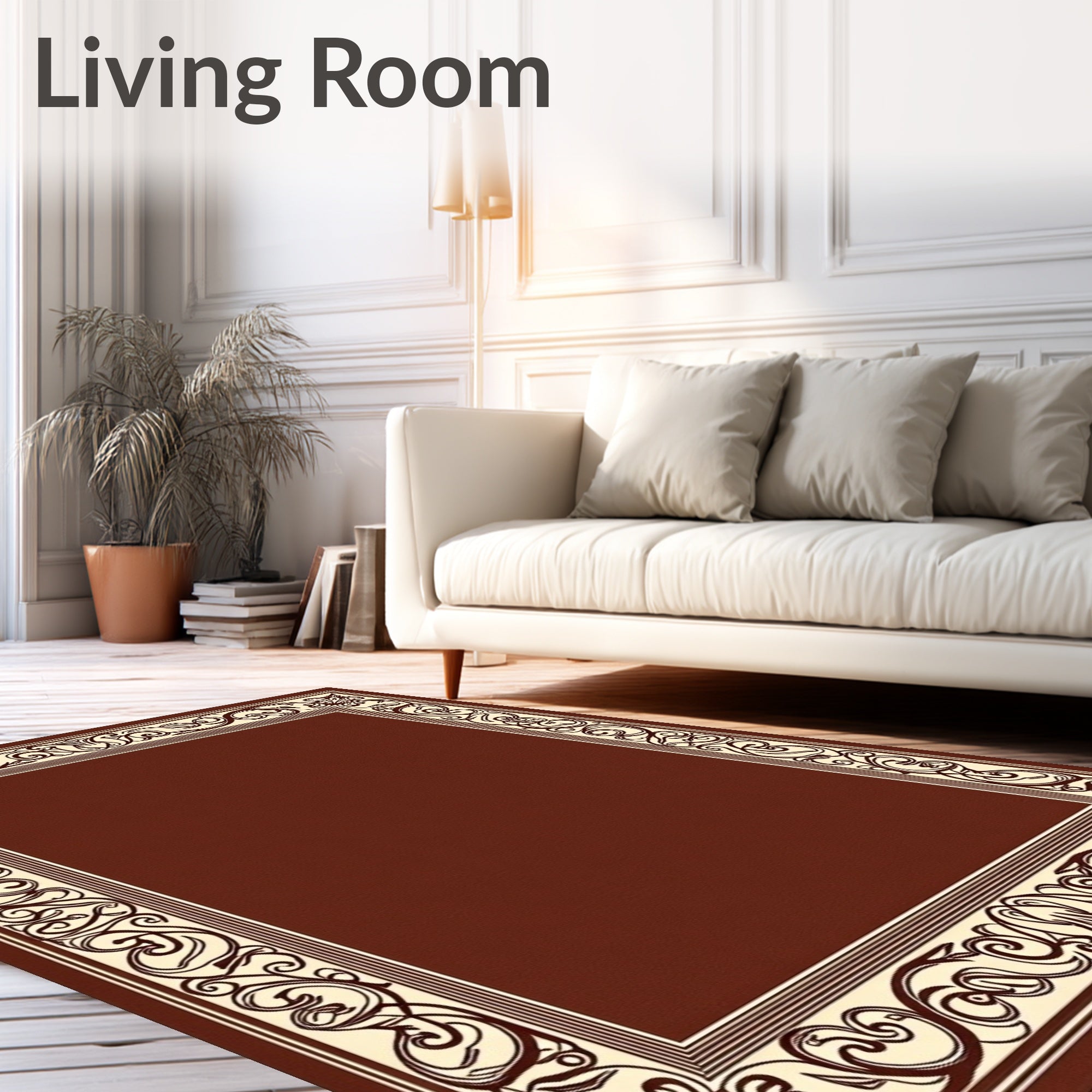 Rich Crimson Filigree Border Rug