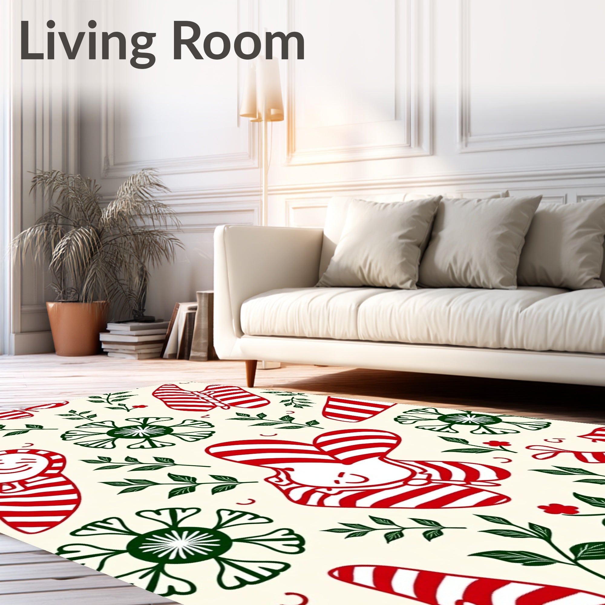 Whimsical Red Candy Cane Characters Garden Rug