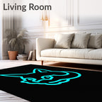 Bright Cyan Fox Silhouette Outline Rug