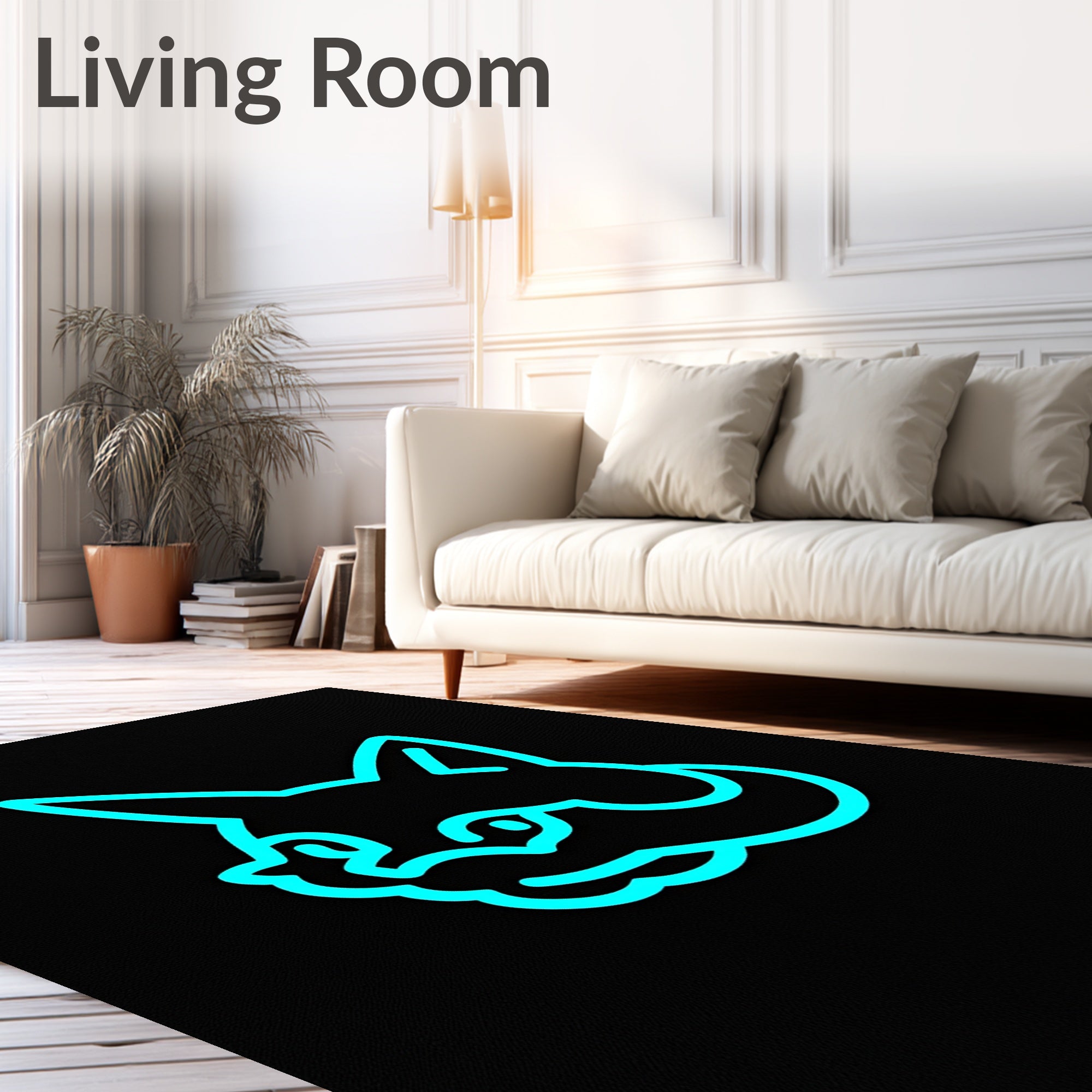 Bright Cyan Fox Silhouette Outline Rug