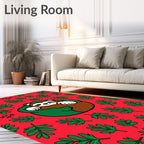 Whimsical Sloth Green Leaf Red Rug