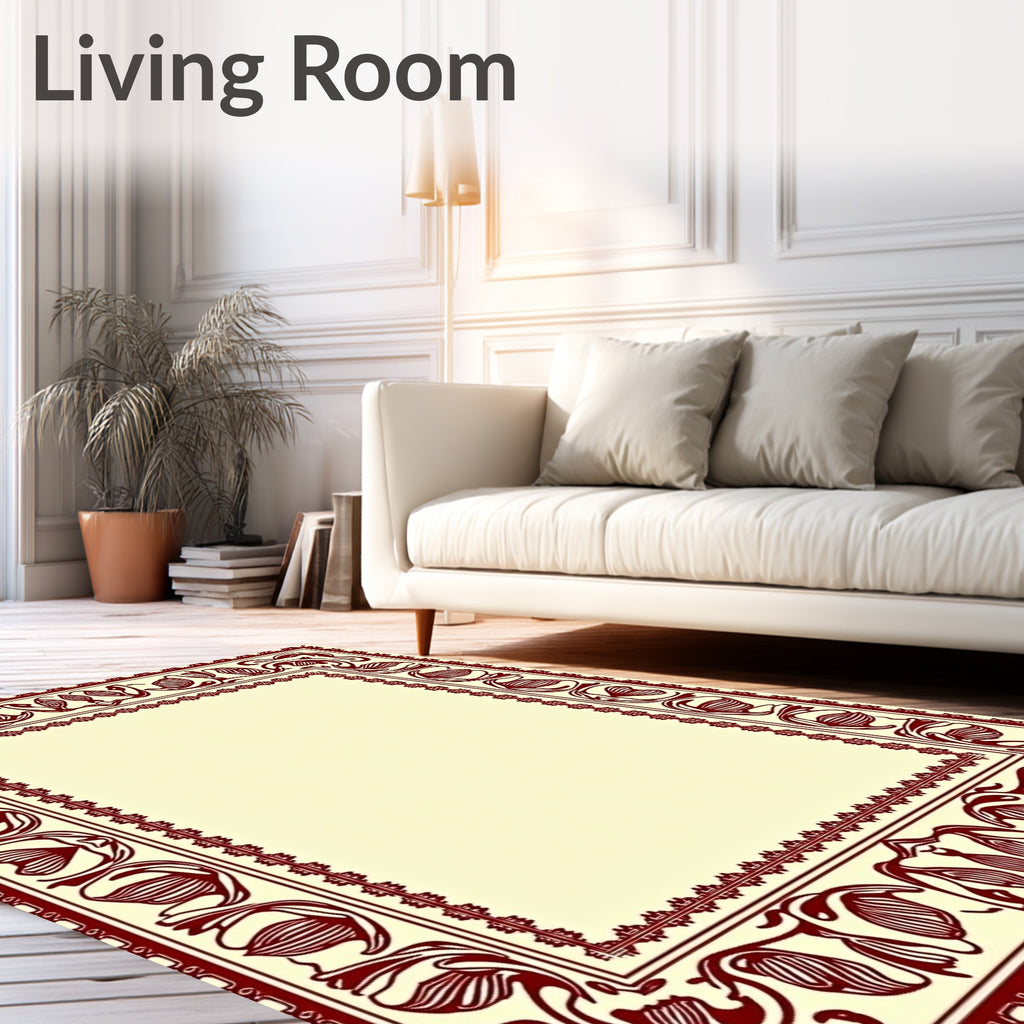 Deep Red Floral Art Nouveau Border Rug