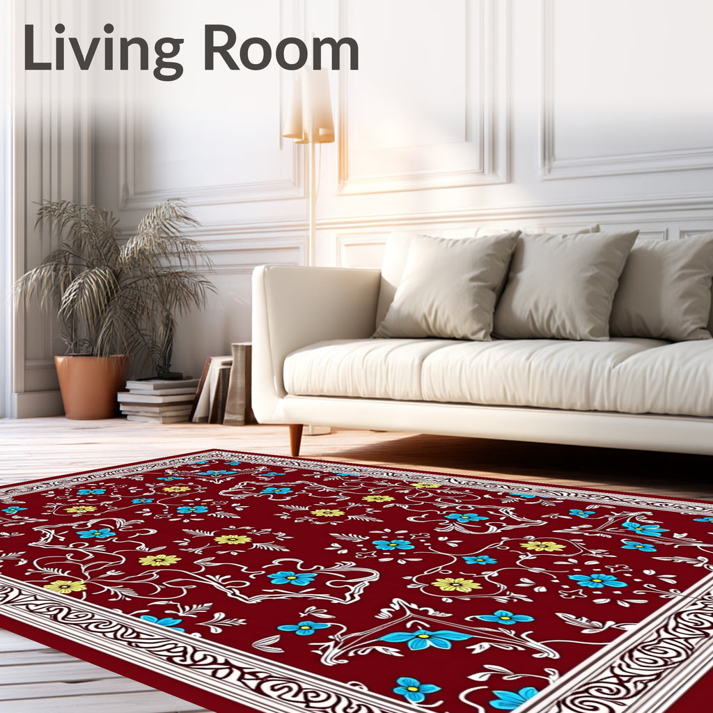 Crimson Floral Border Medallion Rug
