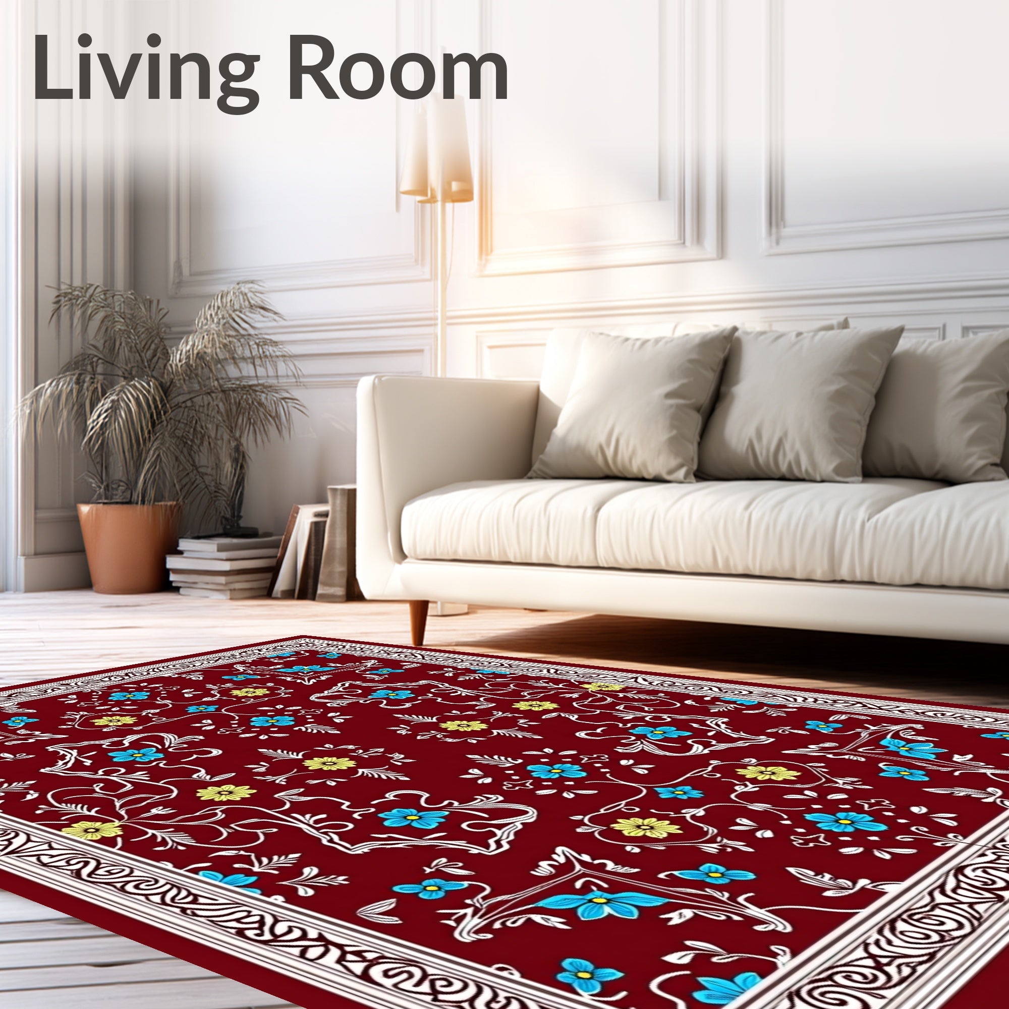 Crimson Floral Border Medallion Rug