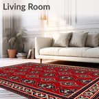Crimson Red Geometric Medallion Border Rug