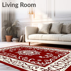 Crimson Cream Ornate Scrollwork Medallion Rug