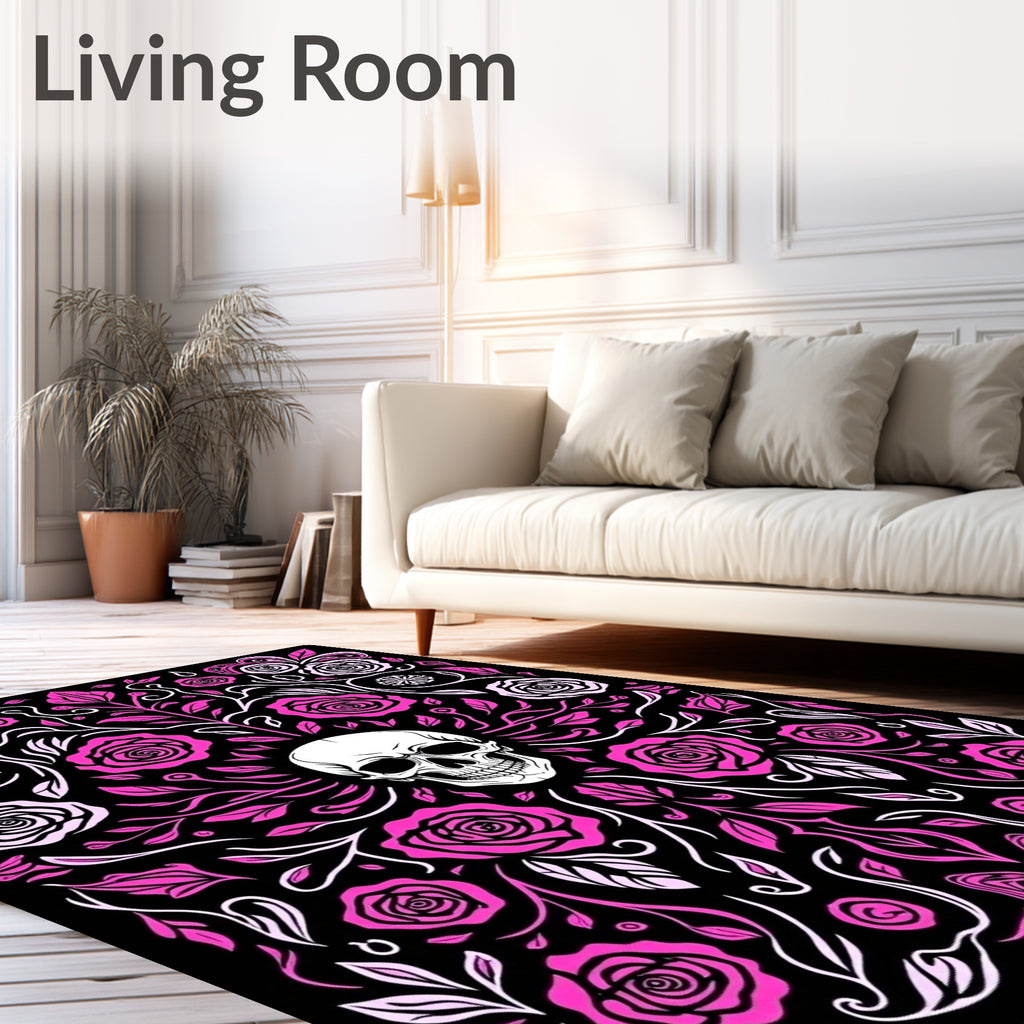 Gothic Pink Skull Floral Swirls Rug