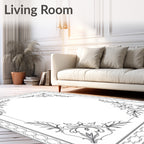 Ornate Scrollwork Bordered Illustration Black White Rug