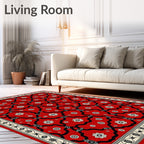 Crimson Floral Lattice Border Rug