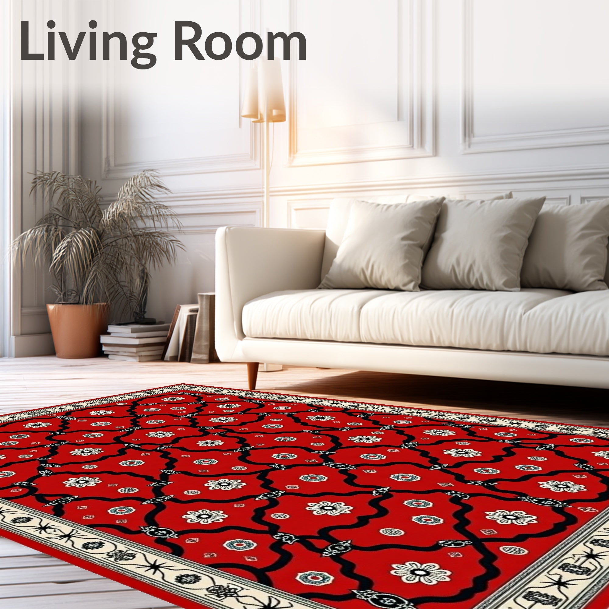 Crimson Floral Lattice Border Rug