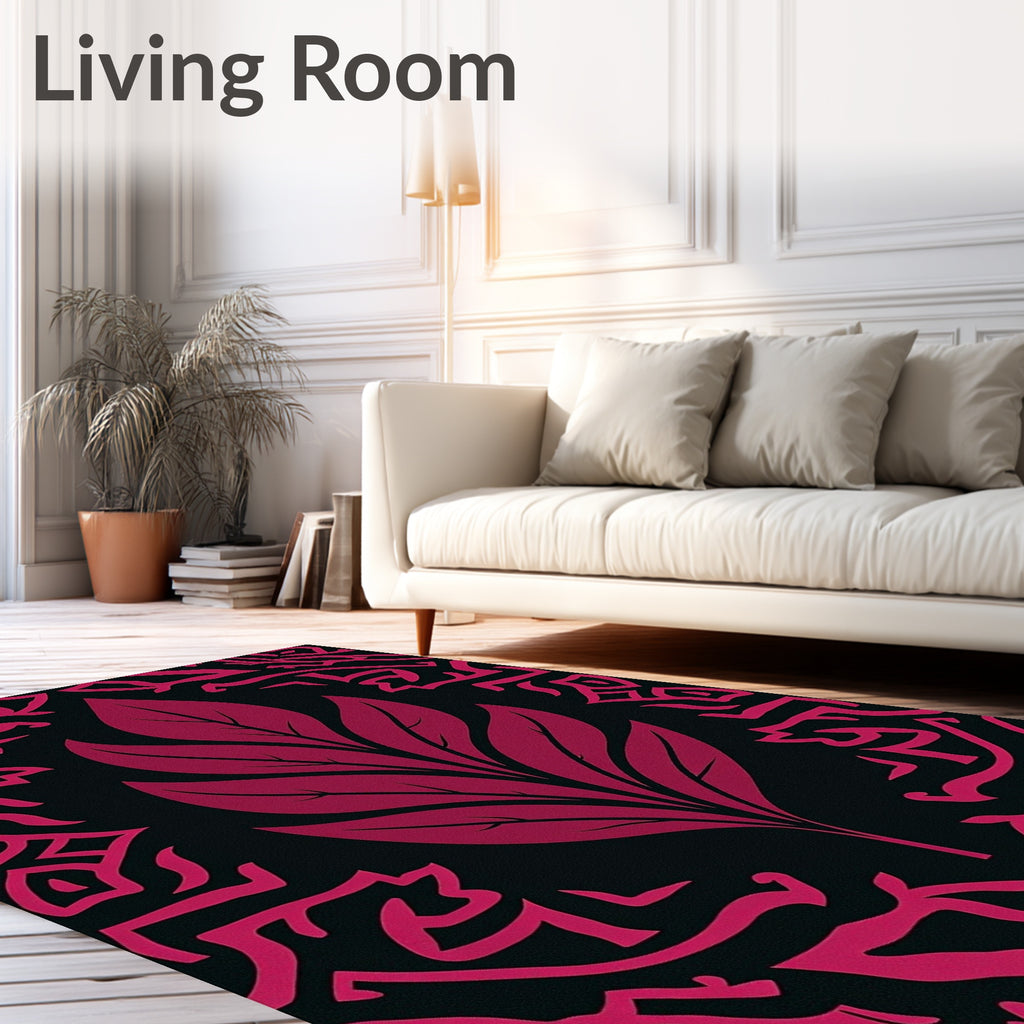 Deep Magenta Floral Border Rug