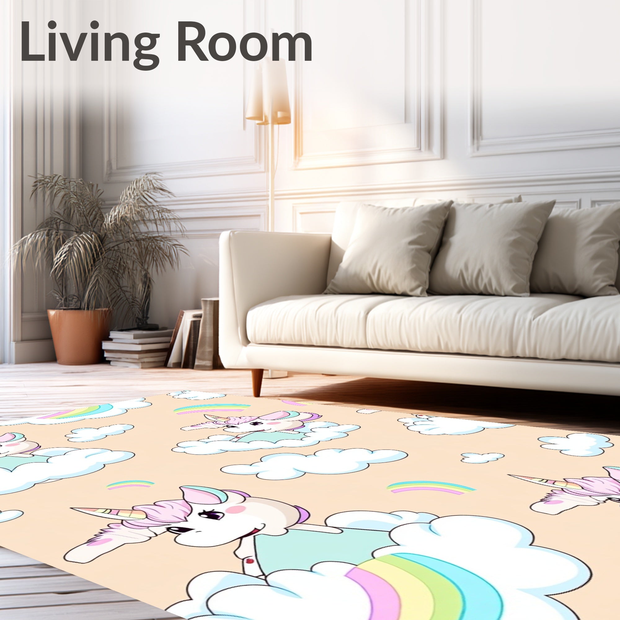 Whimsical Unicorn Rainbow Clouds Rug