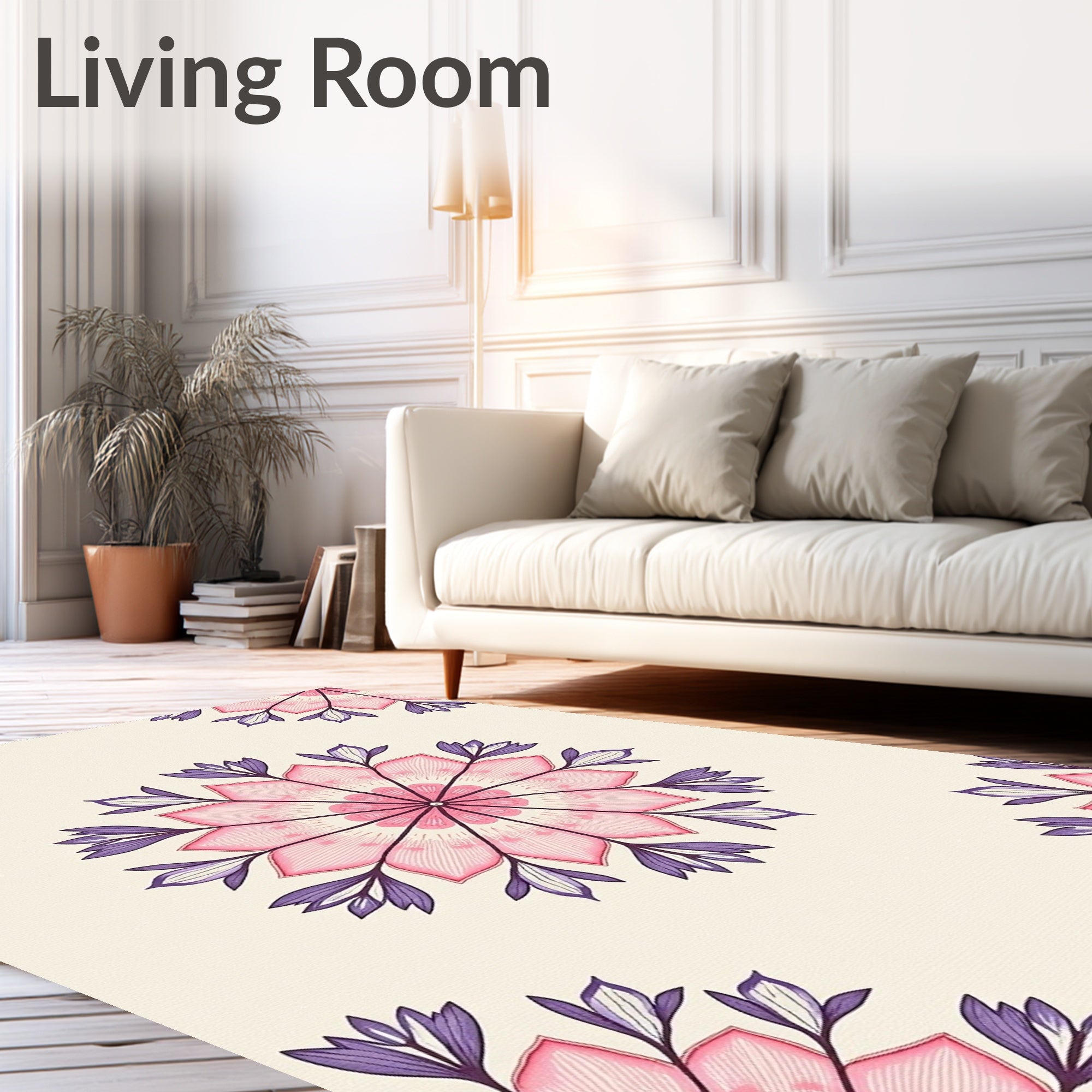 Pink Purple Floral Mandala Rug