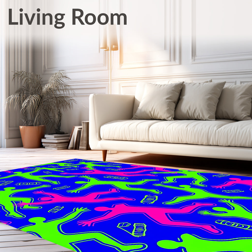 Neon Figures on Royal Blue Background Rug