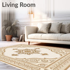 Ornate Golden Scrolling Floral Medallion Rug