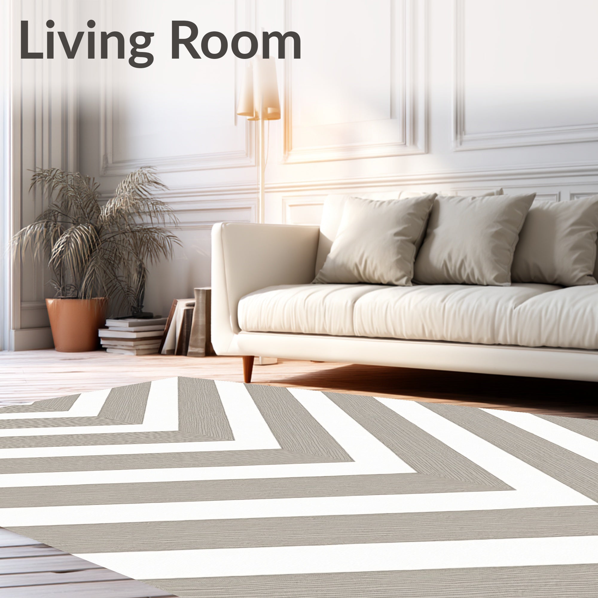 Subtle Taupe White Chevron Rug