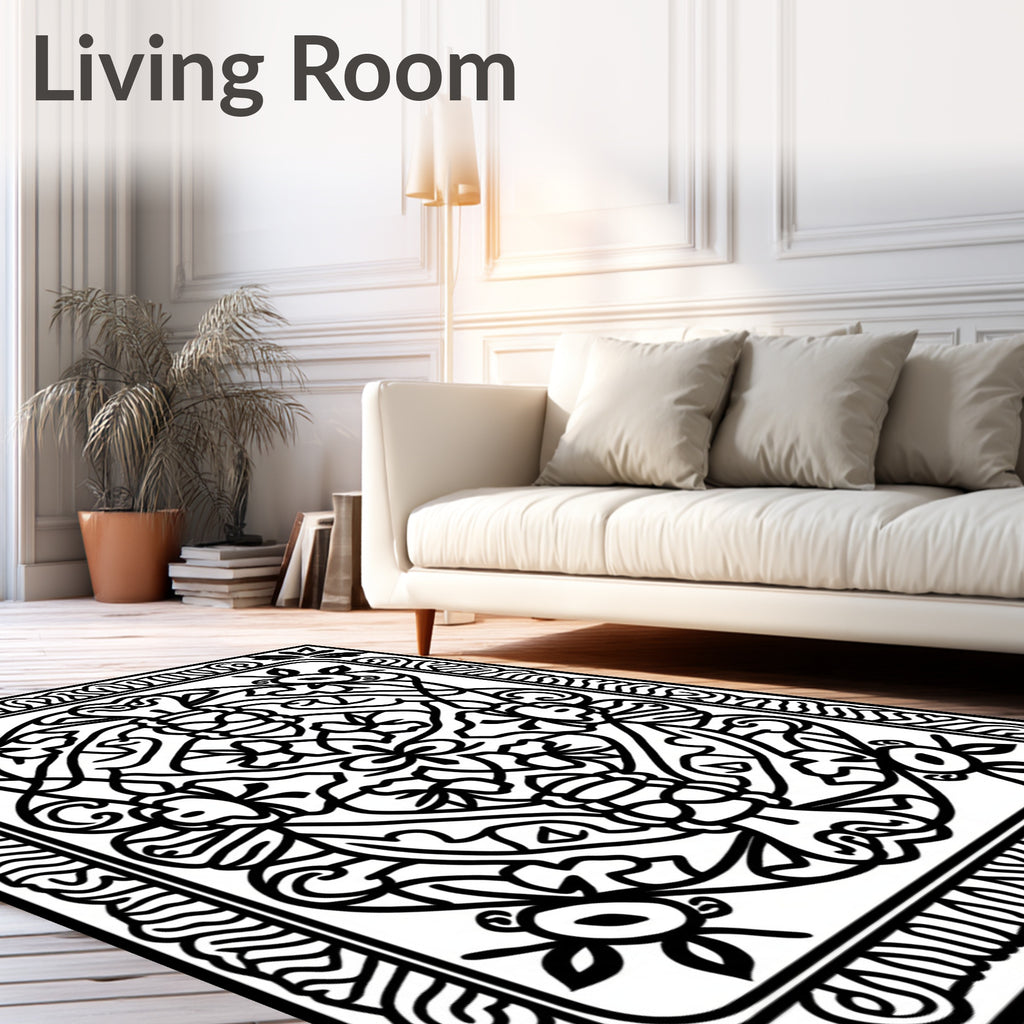 Monochromatic Black Floral Insect Rug