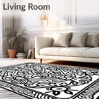 Monochromatic Black Floral Insect Rug