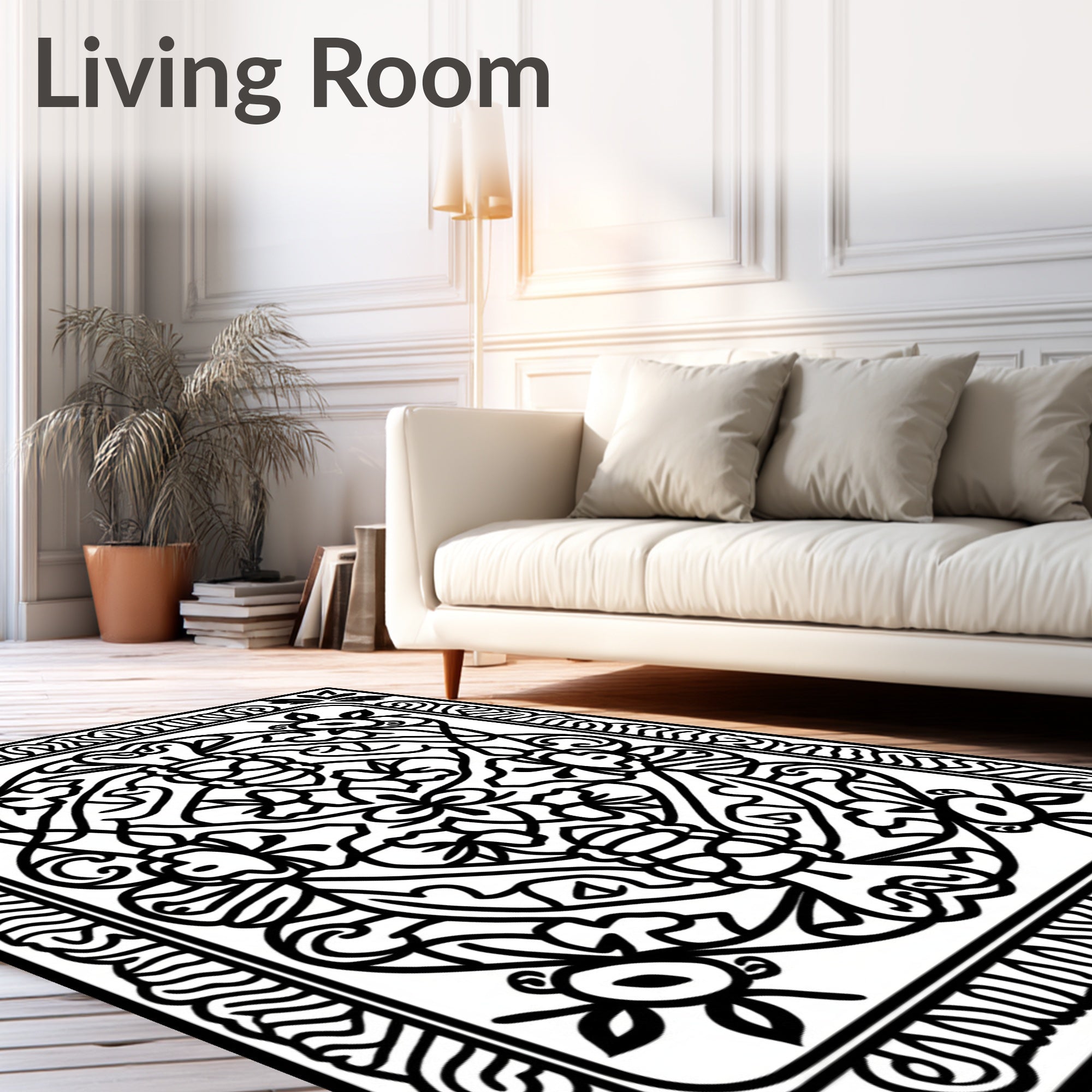 Monochromatic Black Floral Insect Rug