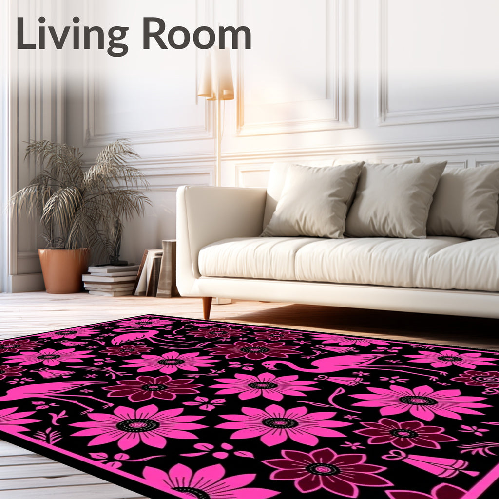 Vibrant Pink Flamingo Floral Composition Rug