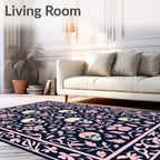Dark Blue Pink Skull Floral Frame Rug
