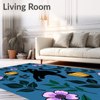 Midnight Black Cat Floral Lantern Bloom Rug