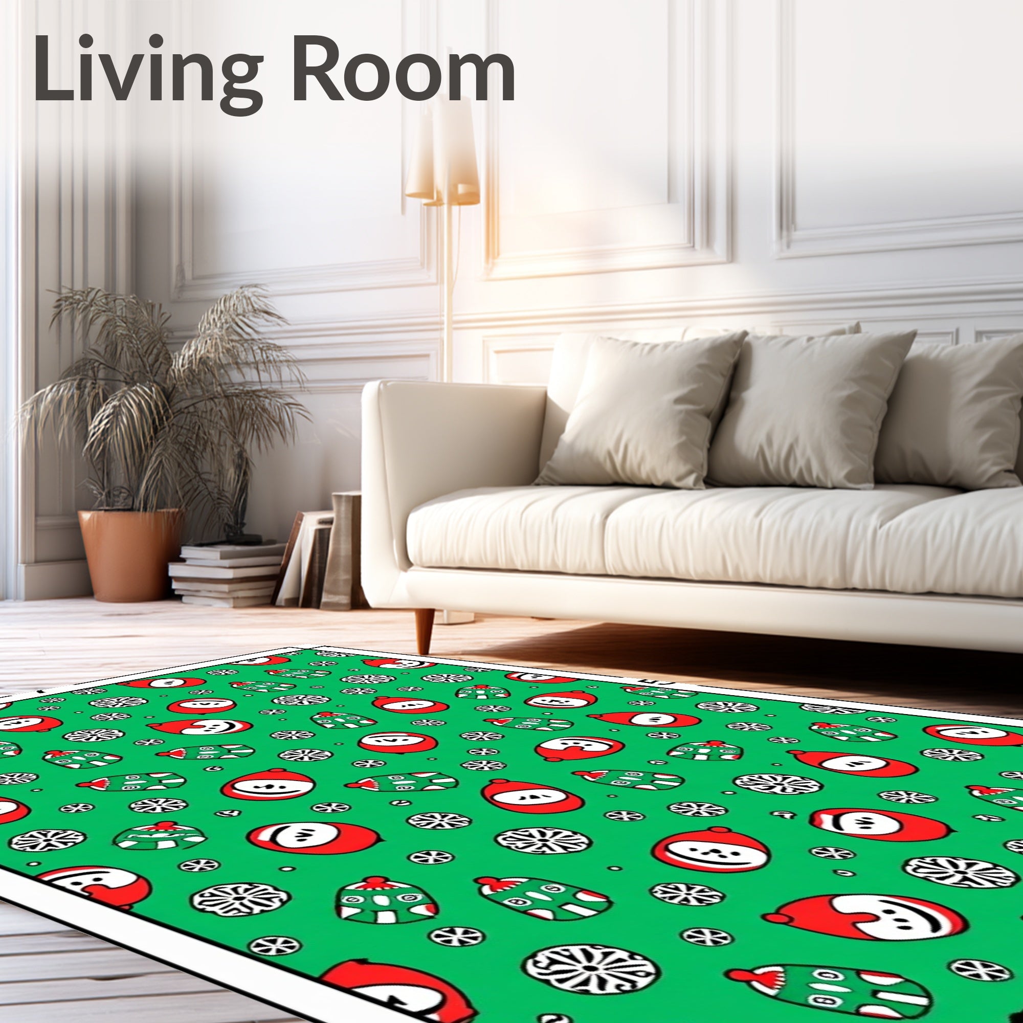 Green Festive Santa Claus Snowflakes Rug