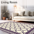 Cream Purple Geometric Lattice Border Rug