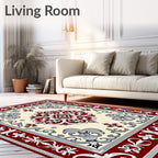 Crimson Ivory Floral Medallion Border Rug