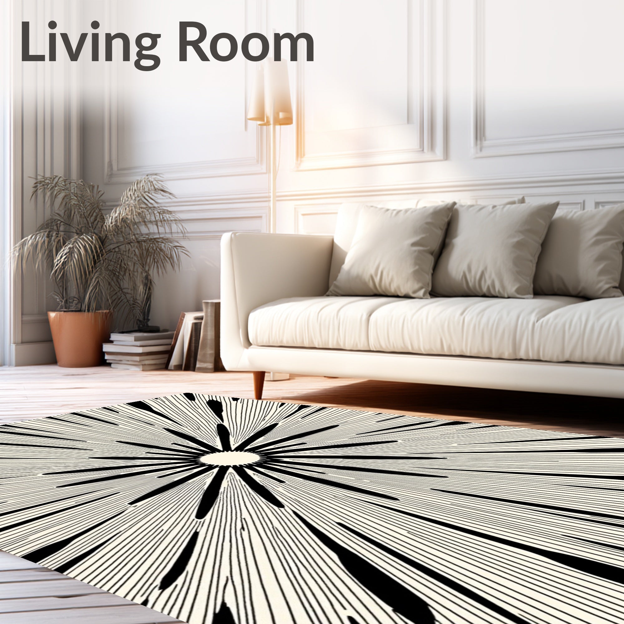 Black Burst Cream Sunburst Rug