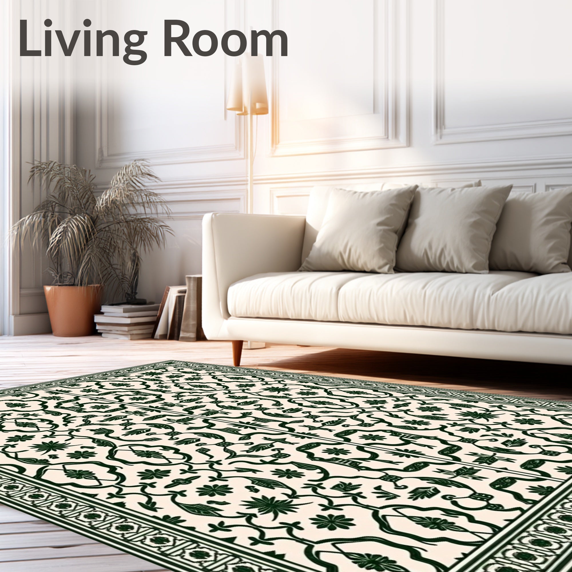 Classic Emerald Floral Scrolling Vine Rug
