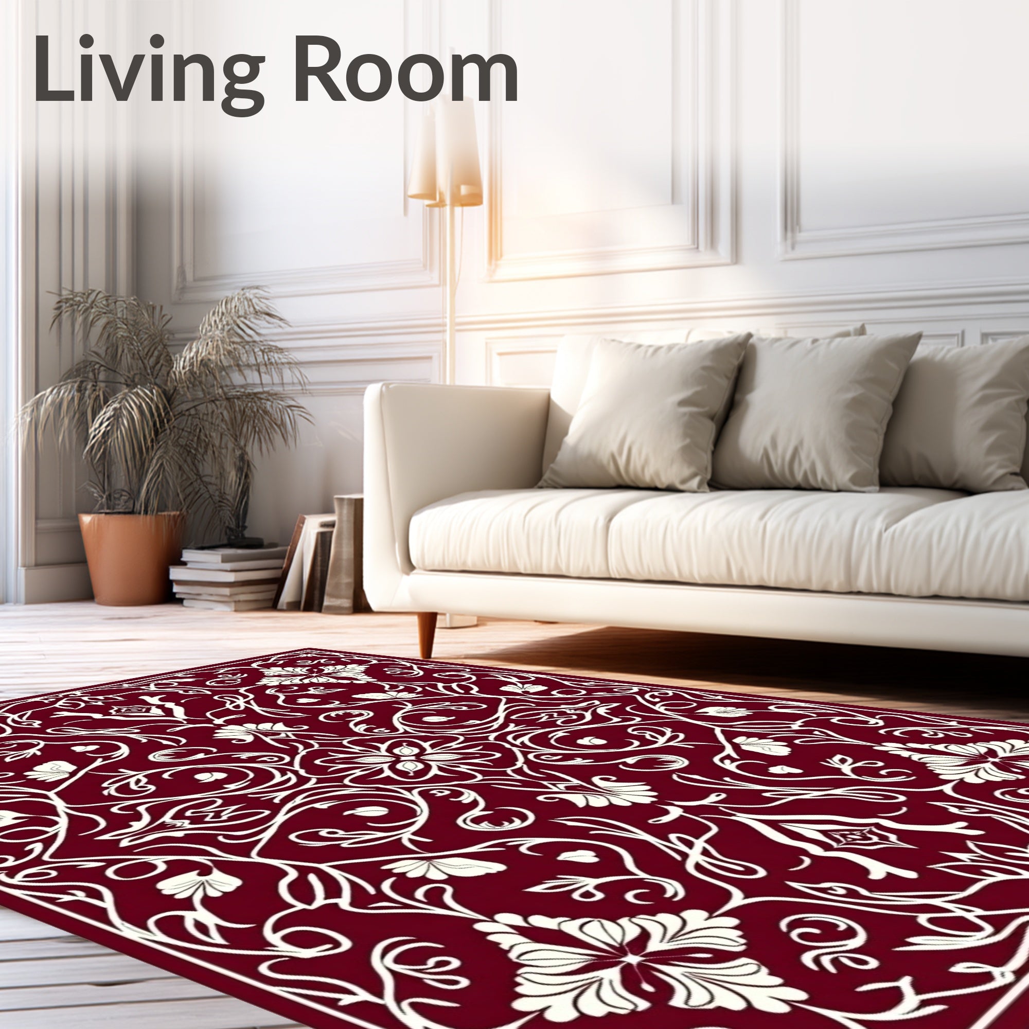 Crimson White Floral Art Nouveau Rug