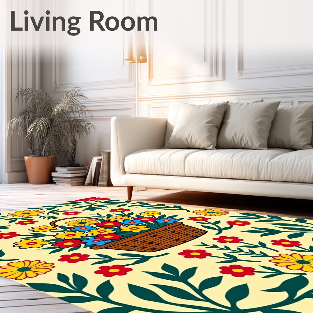 Whimsical Floral Basket Cream Rug