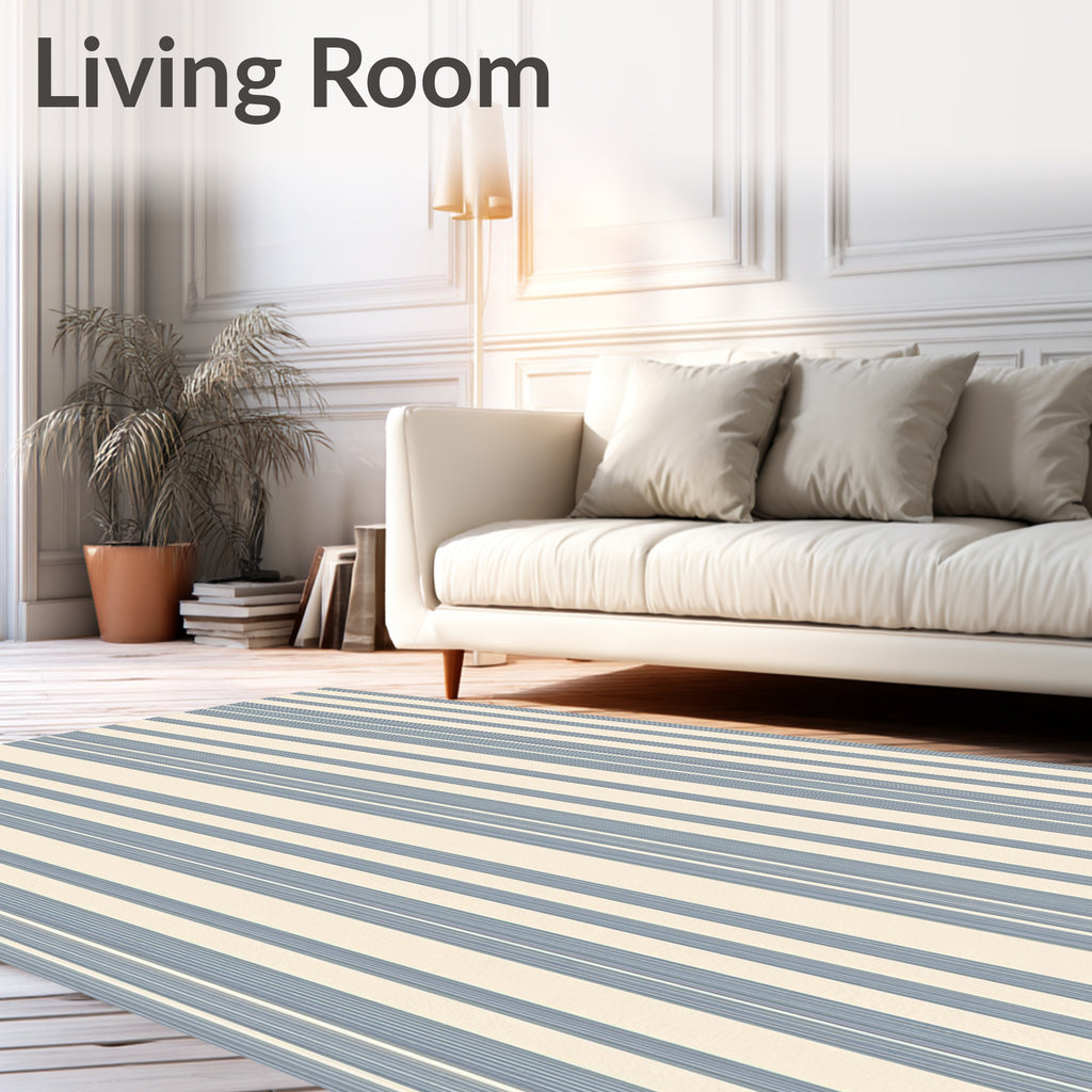 Classic Blue Cream Striped Rug