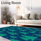 Dark Blue Forest Tree Arrangement Rug