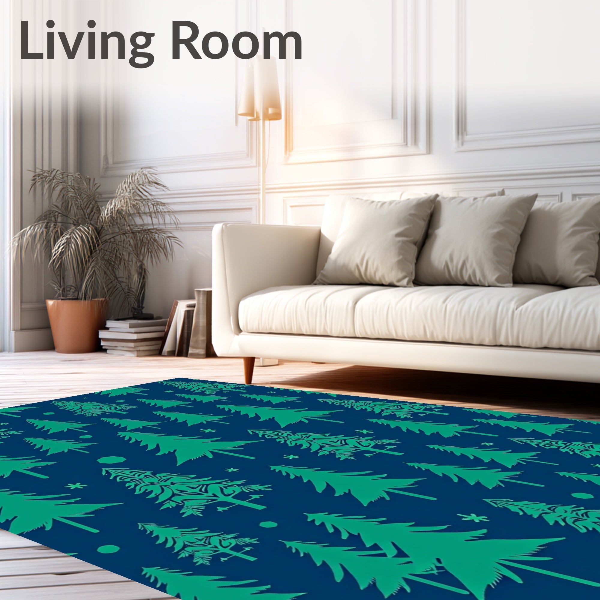 Dark Blue Forest Tree Arrangement Rug