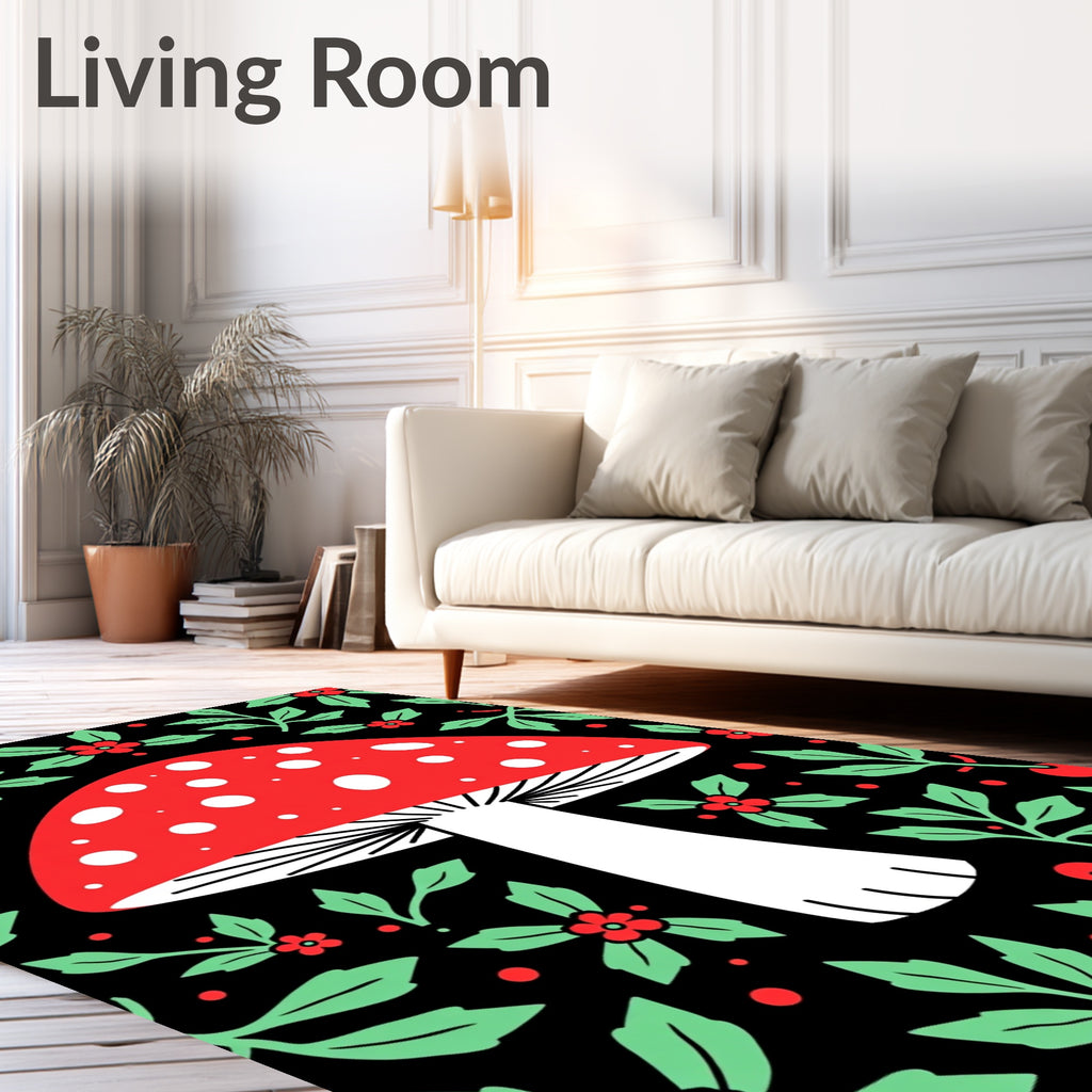 Red Toadstool Holly Berry Garland Rug