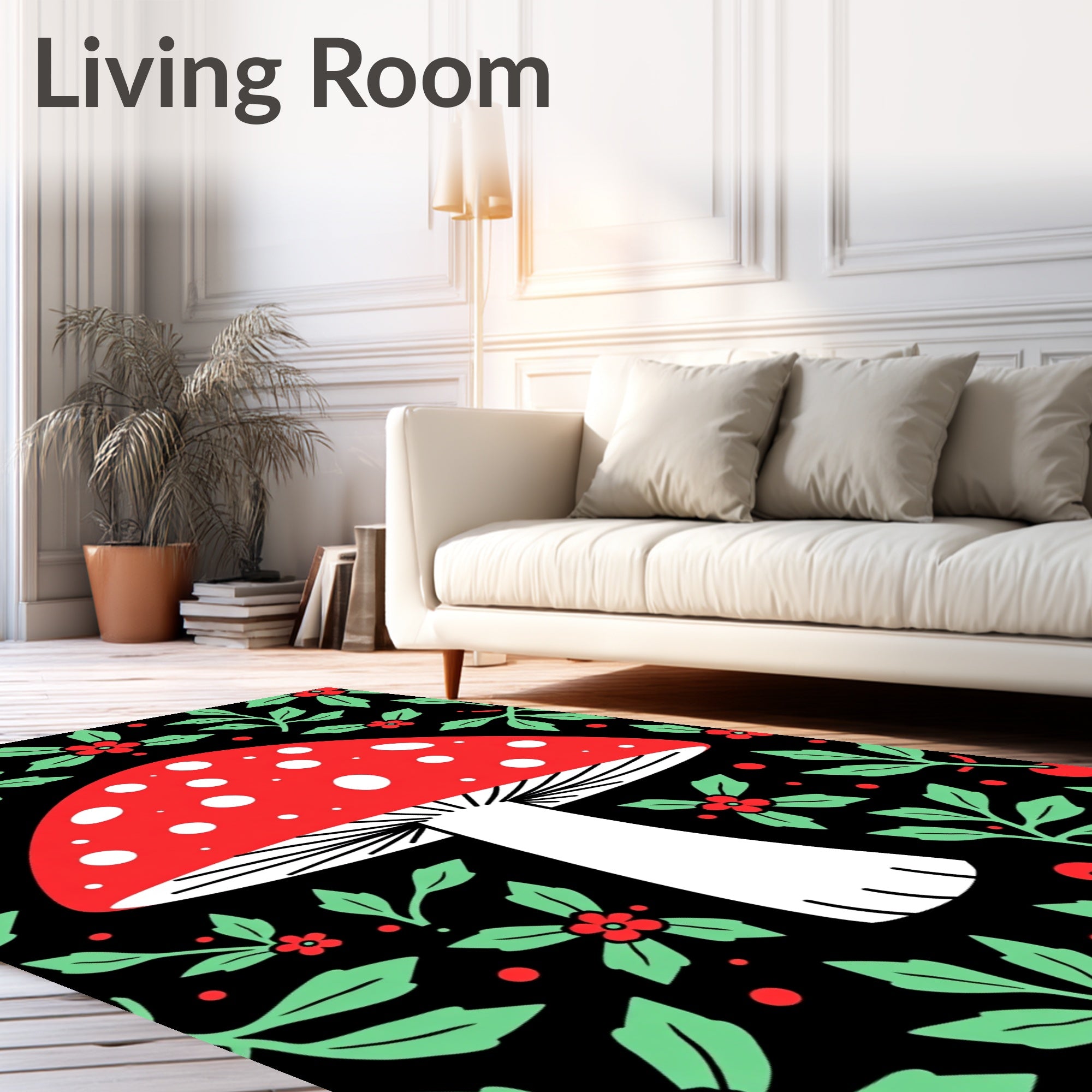 Red Toadstool Holly Berry Garland Rug