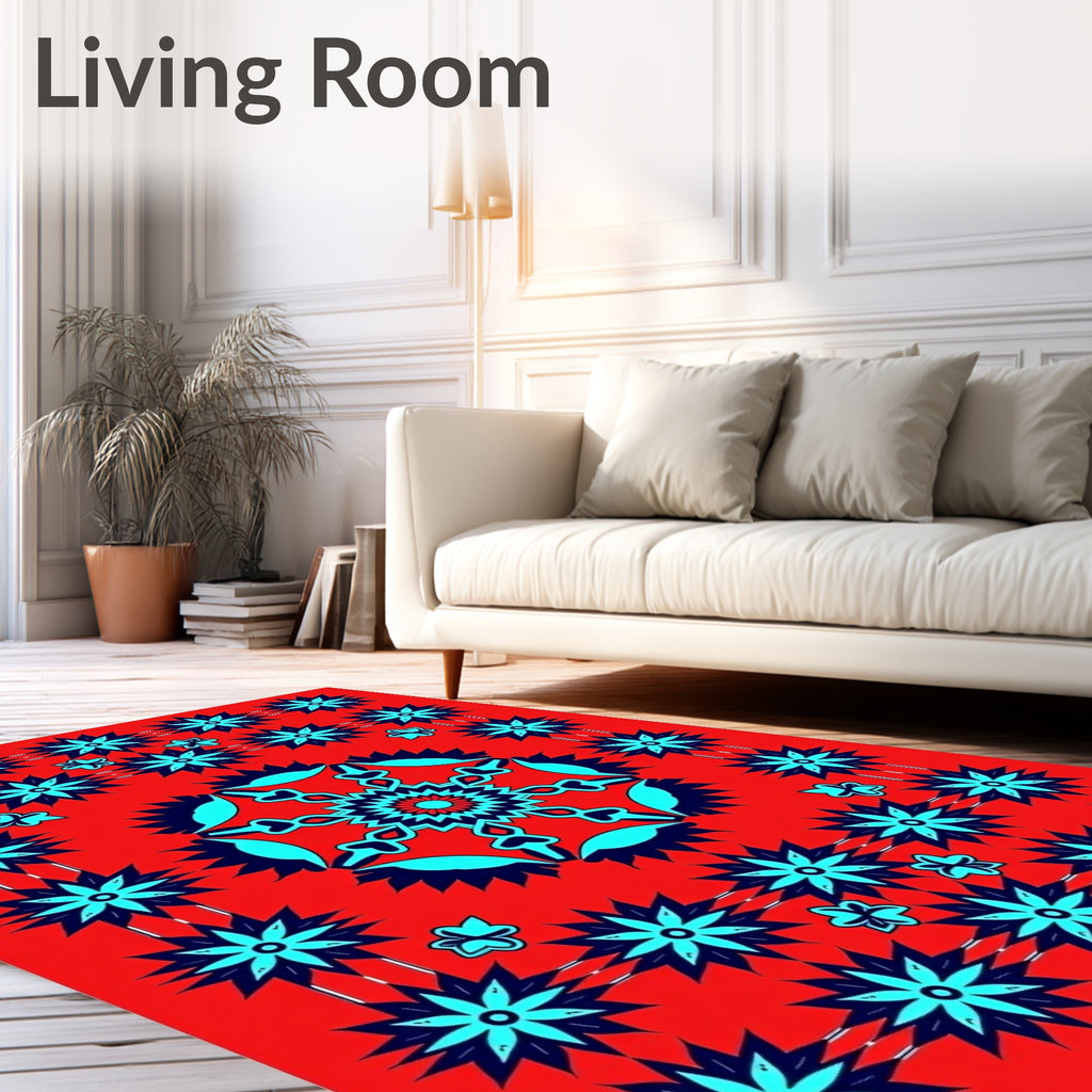 Crimson Starburst Butterfly Medallion Rug