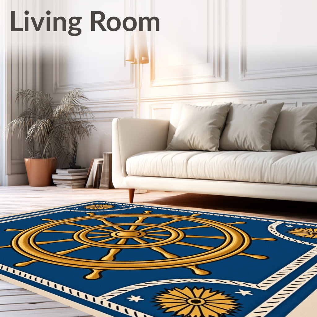 Golden Ship Wheel Nautical Sunburst Rug
