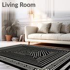 Striped Black Ivory Outline Maze Rug