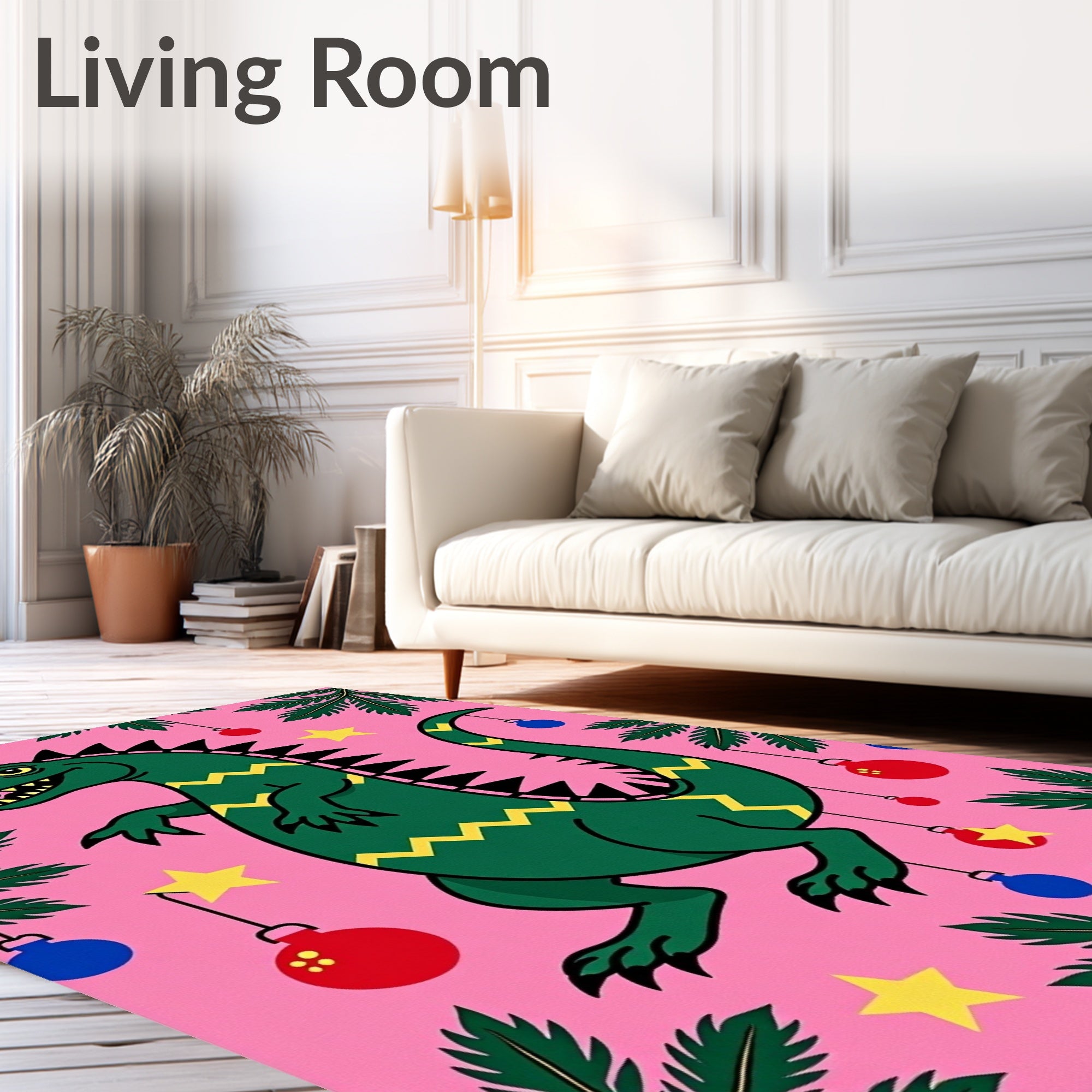 Whimsical Green Dinosaur Christmas Ornaments Rug