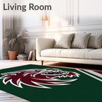 Maroon Wolf Head Dark Green Stripes Rug