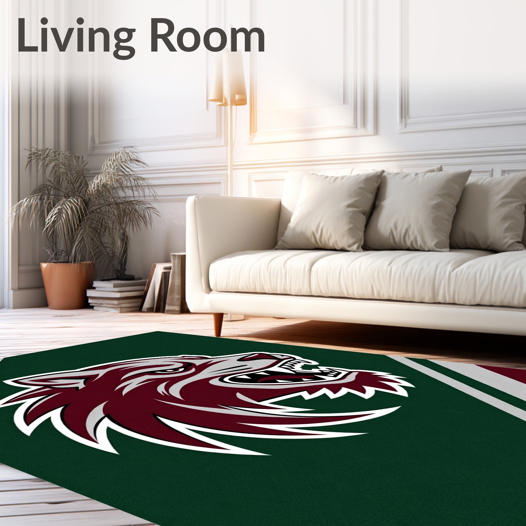 Maroon Wolf Head Dark Green Stripes Rug