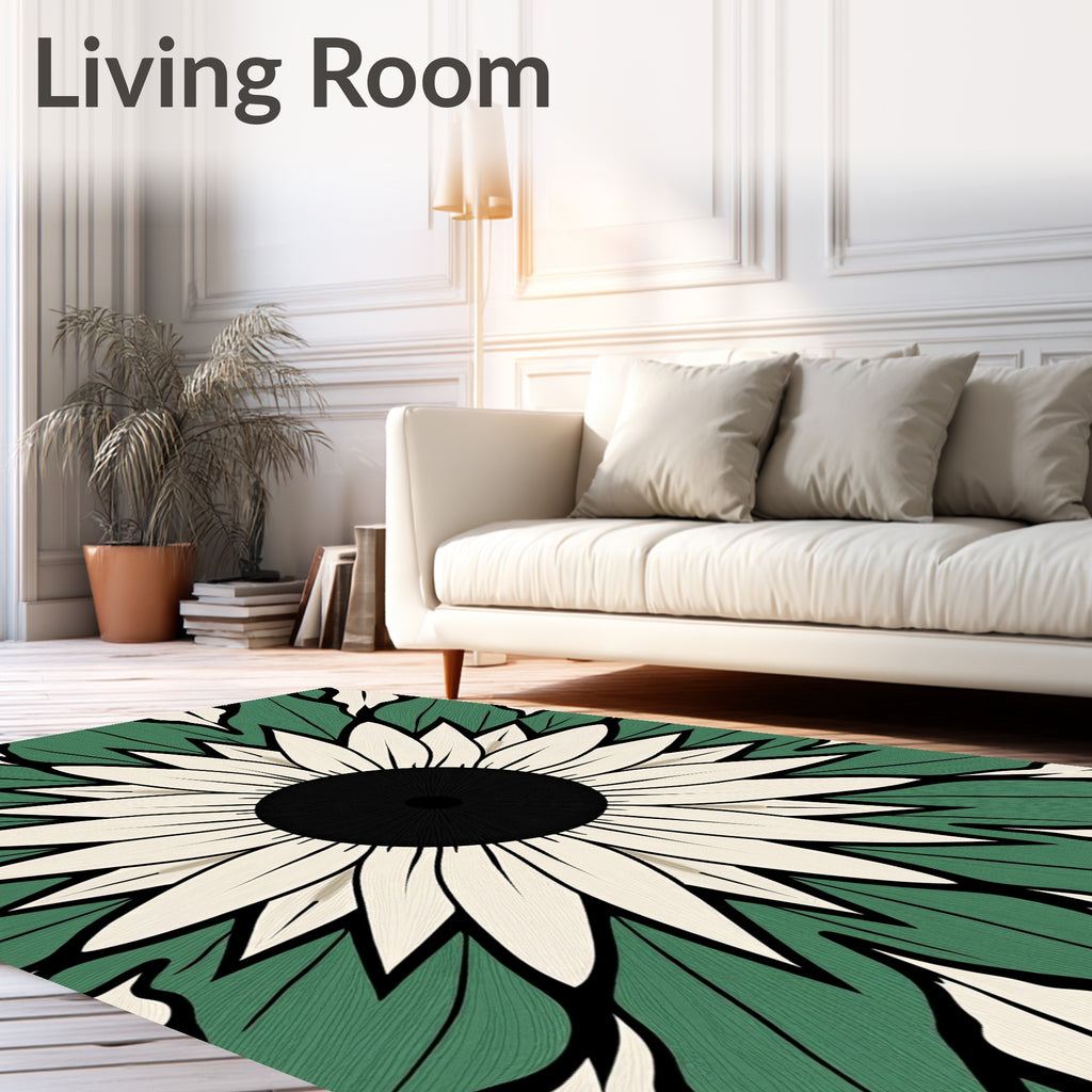Green Beige Sunflower Mandala Rug